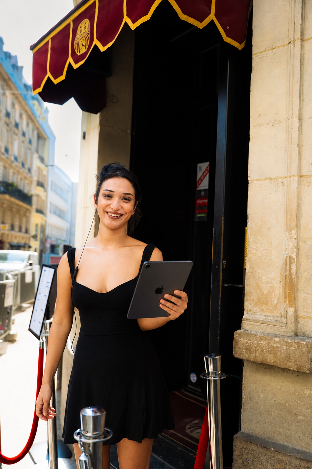 Équipe de The Brunch Paris, iPad en main à l'entrée du restaurant